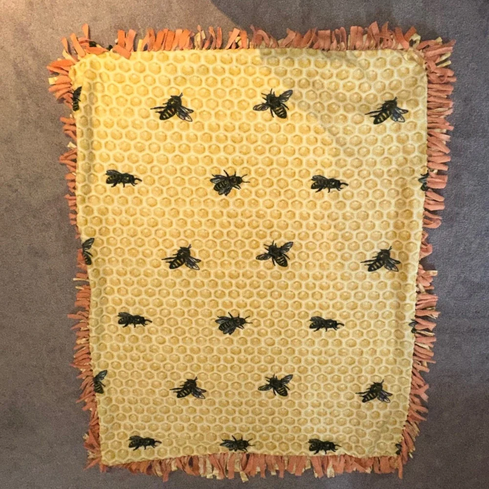 Homemade Sunflower Bee Happy Honeycomb Fringed Throw Blanket Yellow Black 60x50